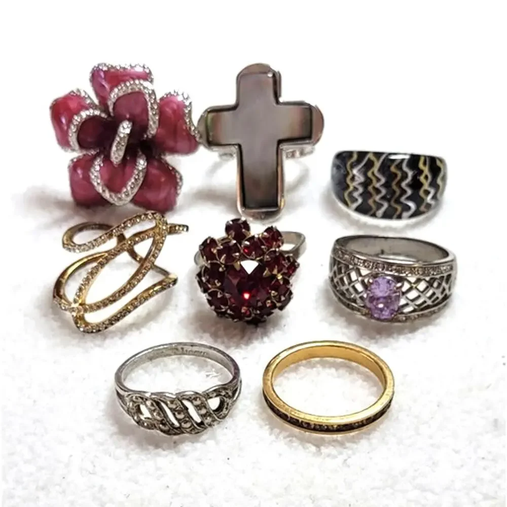 8 Pc Rings Lot Size 8.75 - 9.75 1 Avon Mixed Variety Statement Band Cocktail